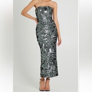 Helsi Leslie Pattern Sequin Strapless Gown